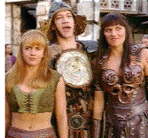 Gabrielle and Xena are unhappy at being publicly 'outed' by Joxer.